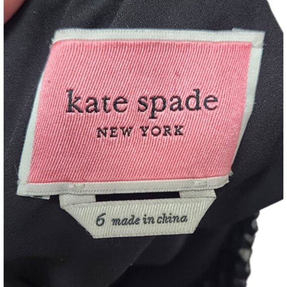 Kate Spade Clip Dot Midi Dress Black White High Neck Ruffle A-Line Silk Blend 6 - Picture 9 of 15